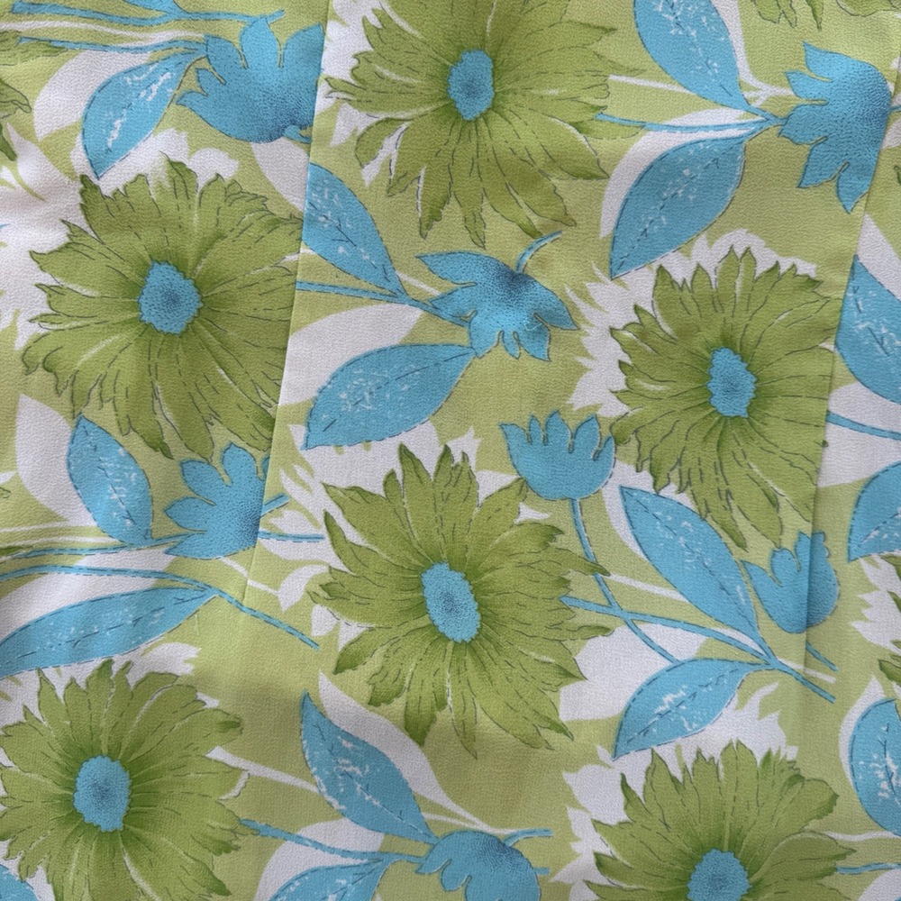 Vintage 1960s Floral Maxi Dress Mod Flower Power Sleeveless Sheath Green Blue - Picture 7 of 9